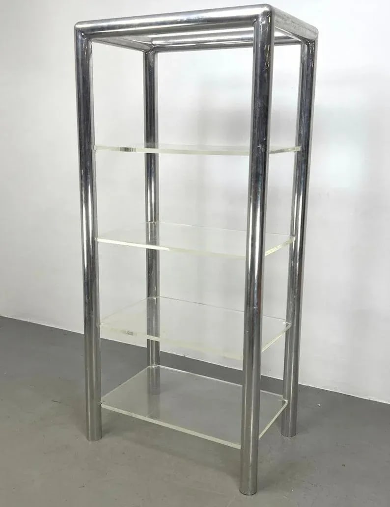 Vintage Postmodern Chrome & Lucite Shelf - 9