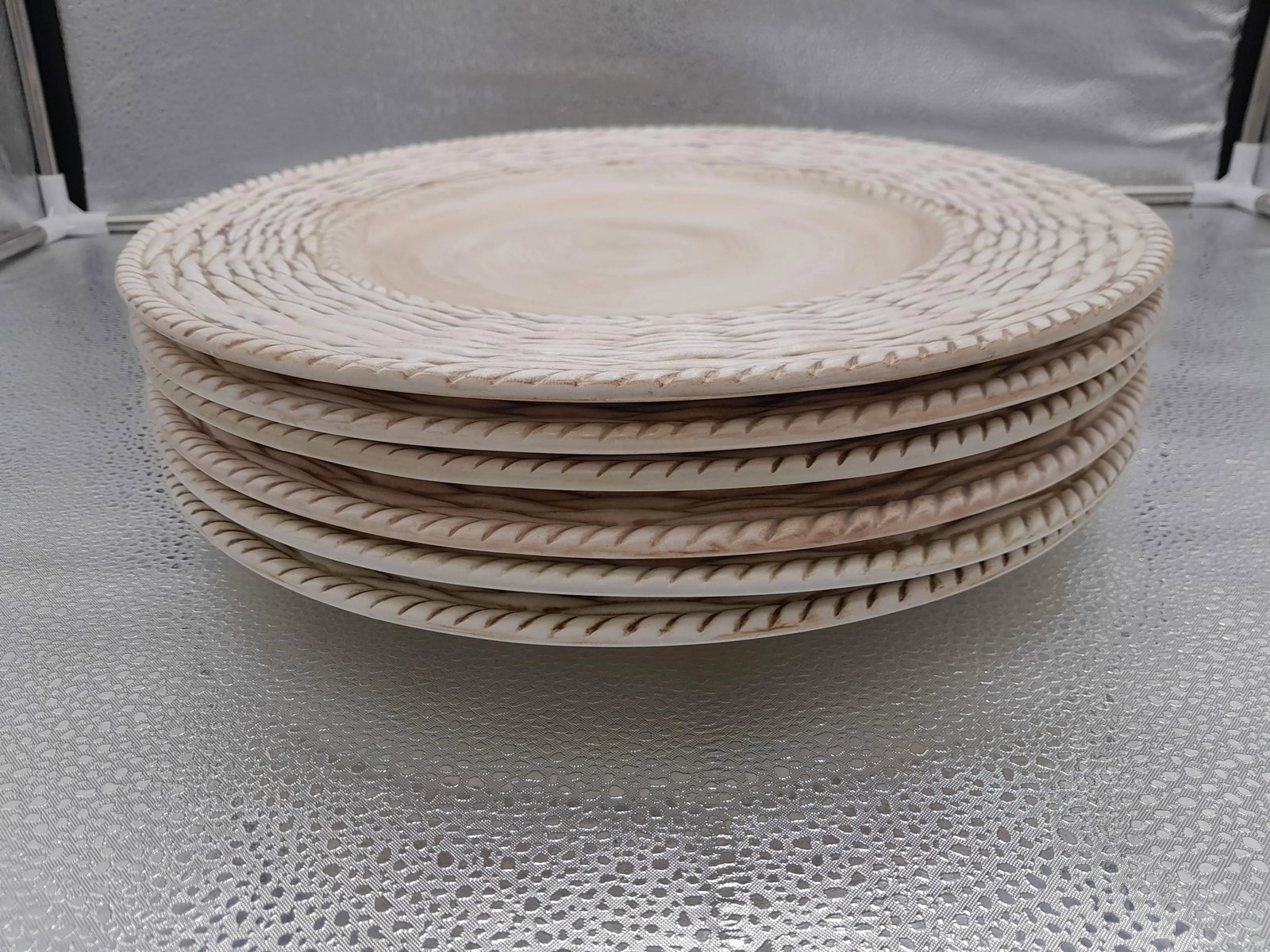 1980s Fitz and Floyd Basketweave Charger Plates- Set of 8 - 5