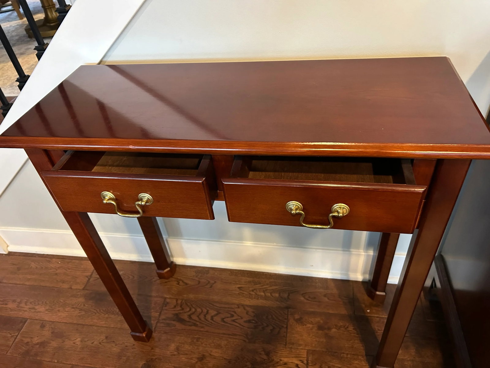 Vintage Chippendale Mahogany Two-Drawer Console Table by Bombay Company - 2