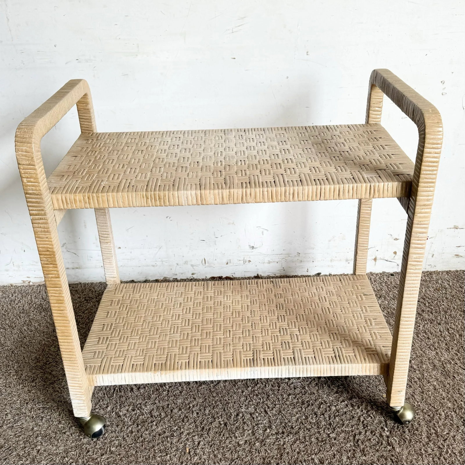 Boho Chic Blonde Woven Wicker Bar/Tea Cart - 2