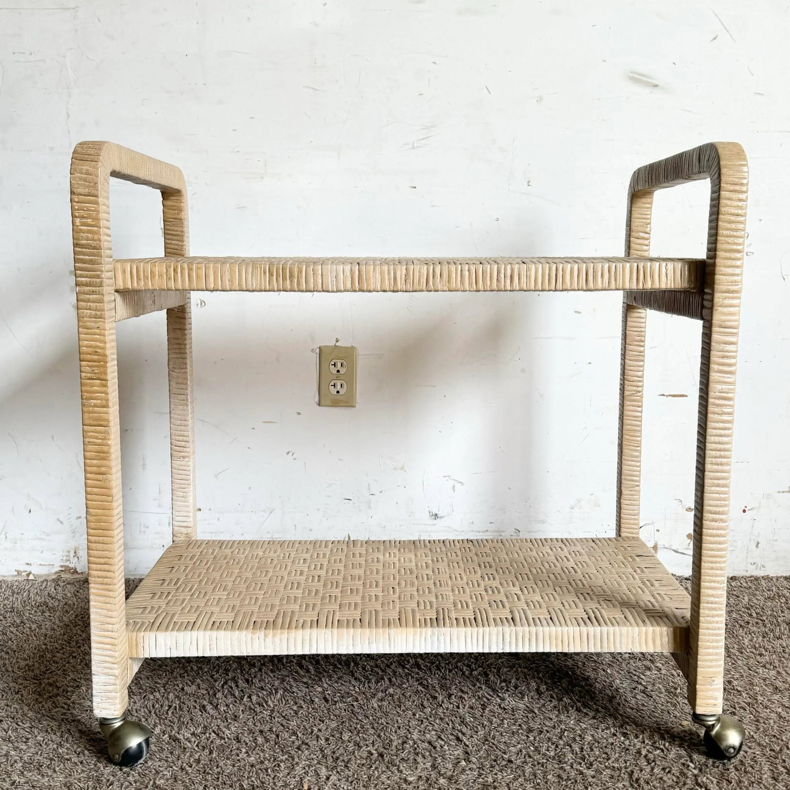Boho Chic Blonde Woven Wicker Bar/Tea Cart - 3