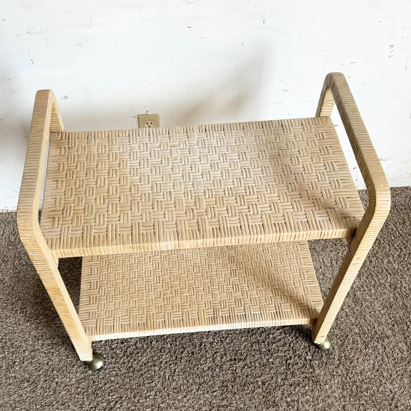 Boho Chic Blonde Woven Wicker Bar/Tea Cart - 4