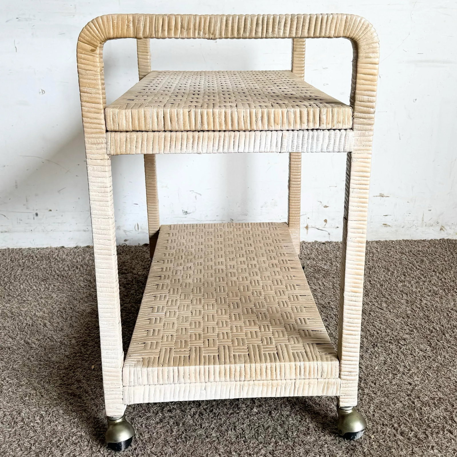 Boho Chic Blonde Woven Wicker Bar/Tea Cart - 5