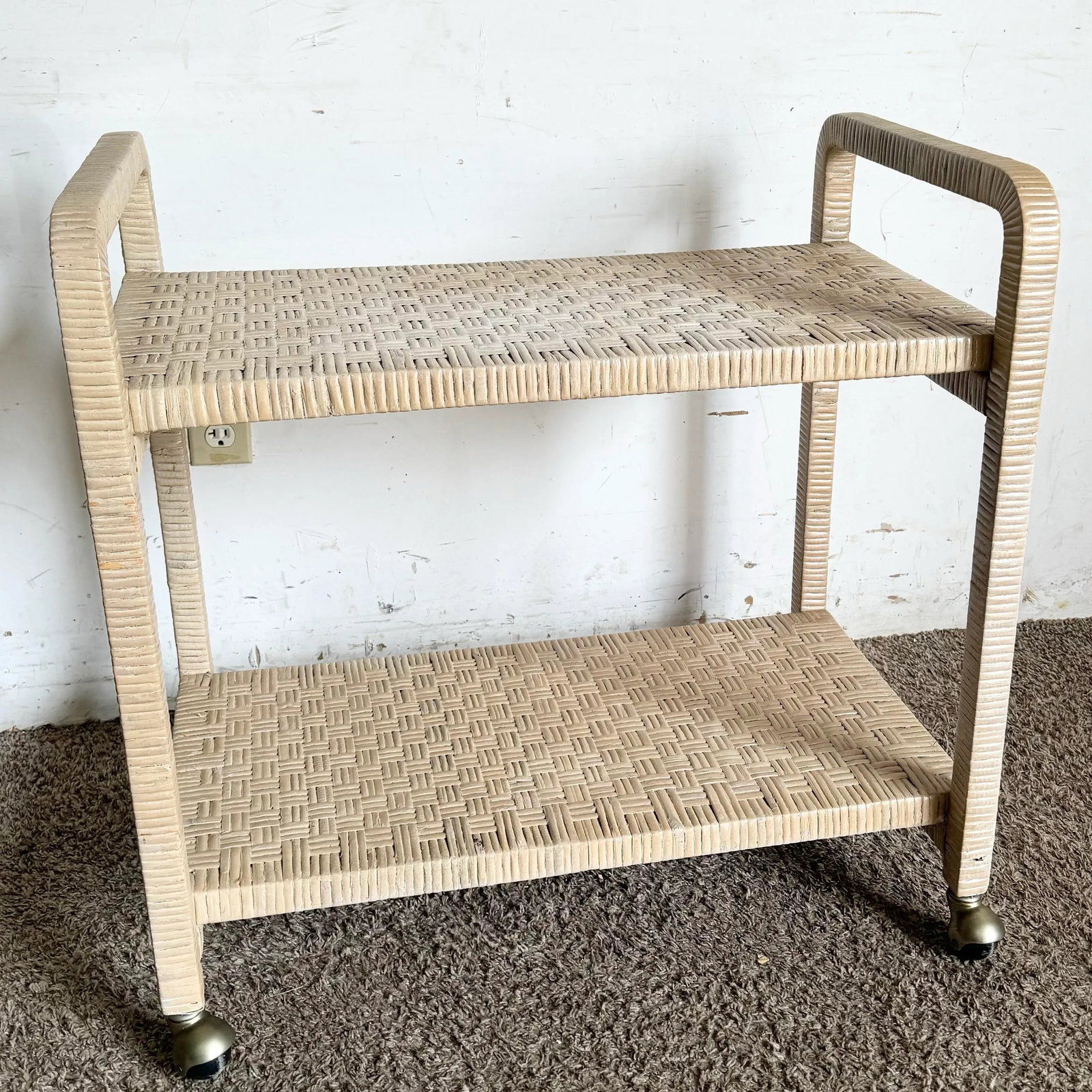 Boho Chic Blonde Woven Wicker Bar/Tea Cart - 6