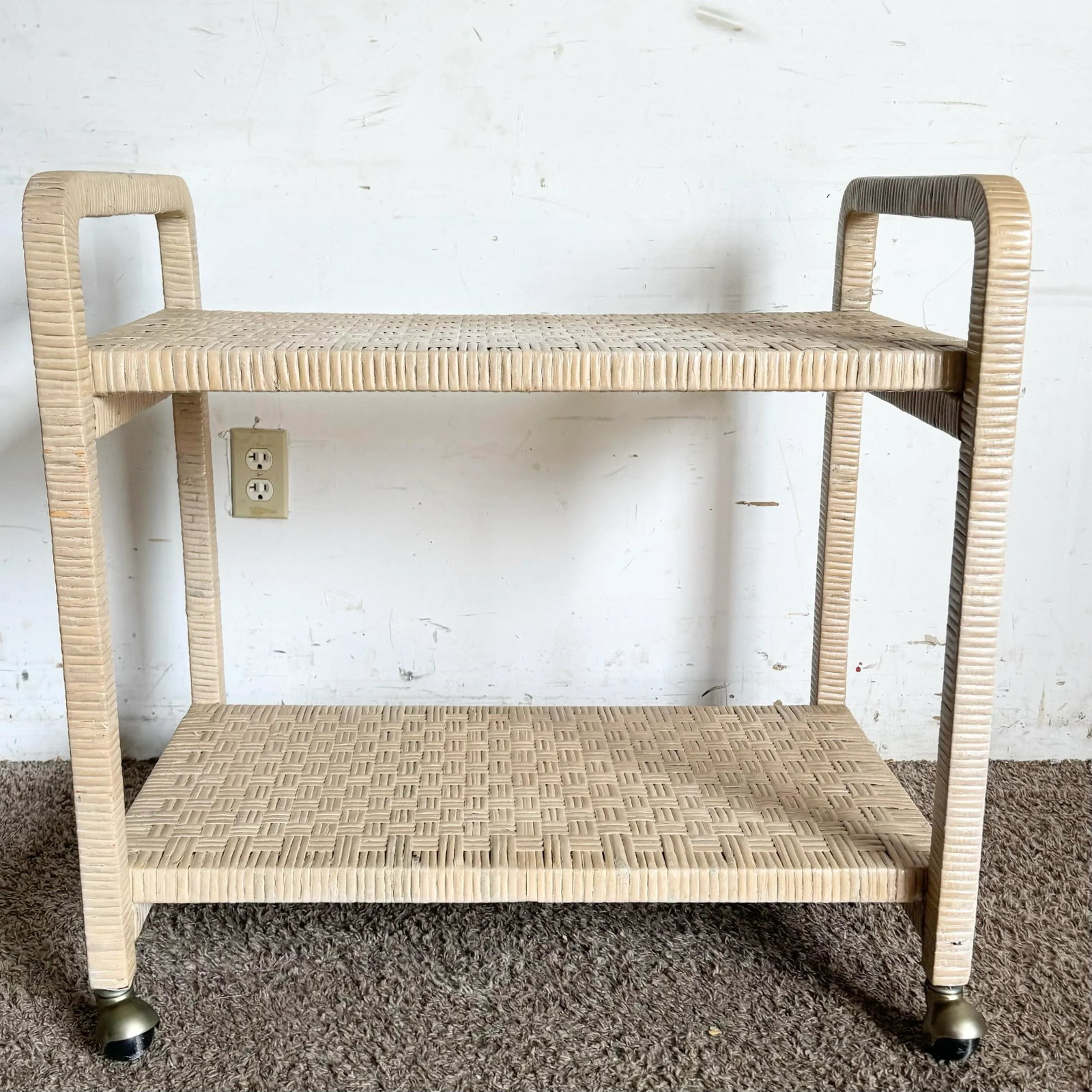 Boho Chic Blonde Woven Wicker Bar/Tea Cart - 7