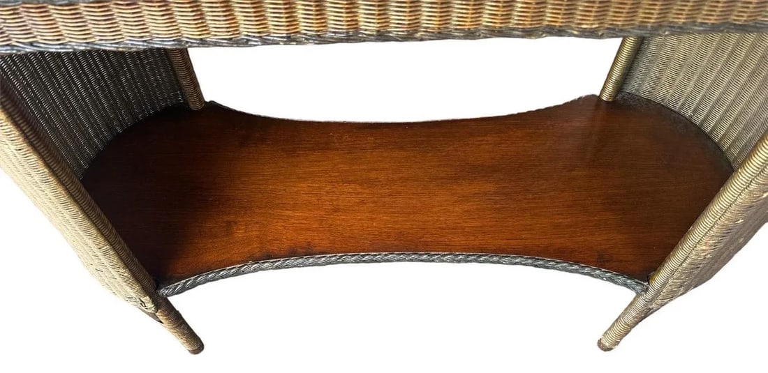 Antique 1920s Lloyd Loom Wicker and Cherry or Walnut Console Table - 2