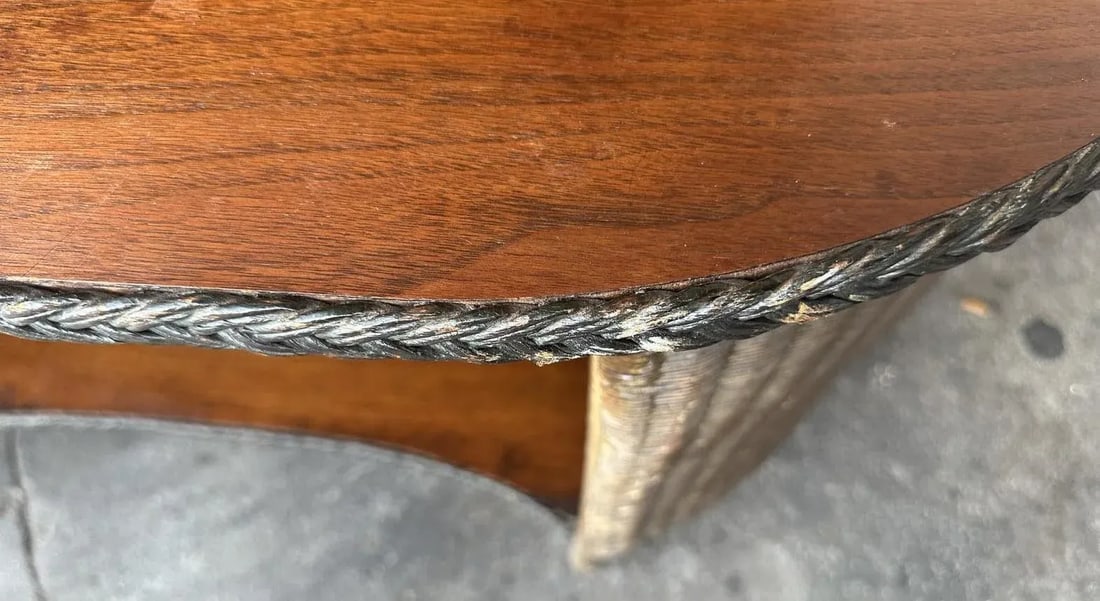 Antique 1920s Lloyd Loom Wicker and Cherry or Walnut Console Table - 4