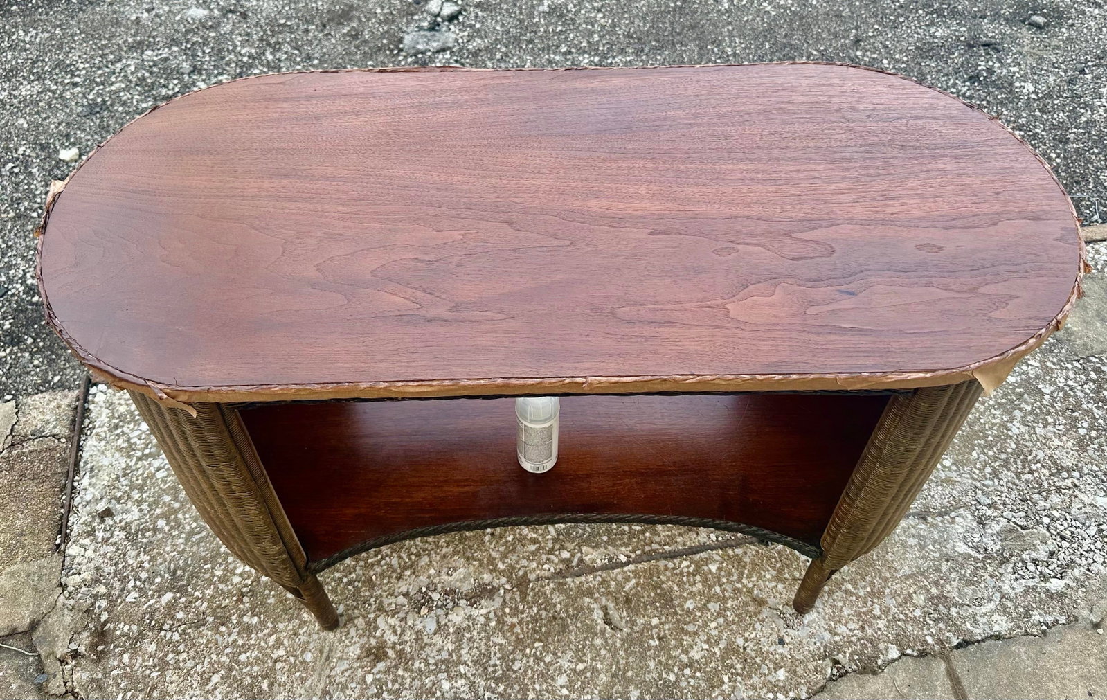 Antique 1920s Lloyd Loom Wicker and Cherry or Walnut Console Table - 7