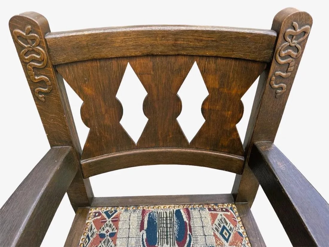 English Arts & Crafts Solid Quarter Sawn Oak Chair - Antique Late 19th Century - 2