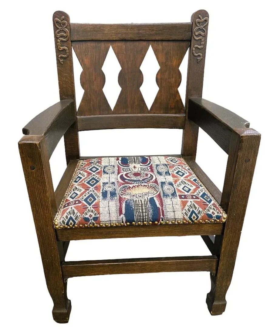 English Arts & Crafts Solid Quarter Sawn Oak Chair - Antique Late 19th Century - 3