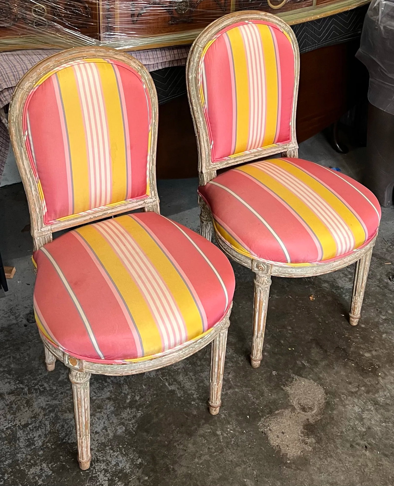 Vintage French Side Chairs With Striped Silk Upholstery - 2