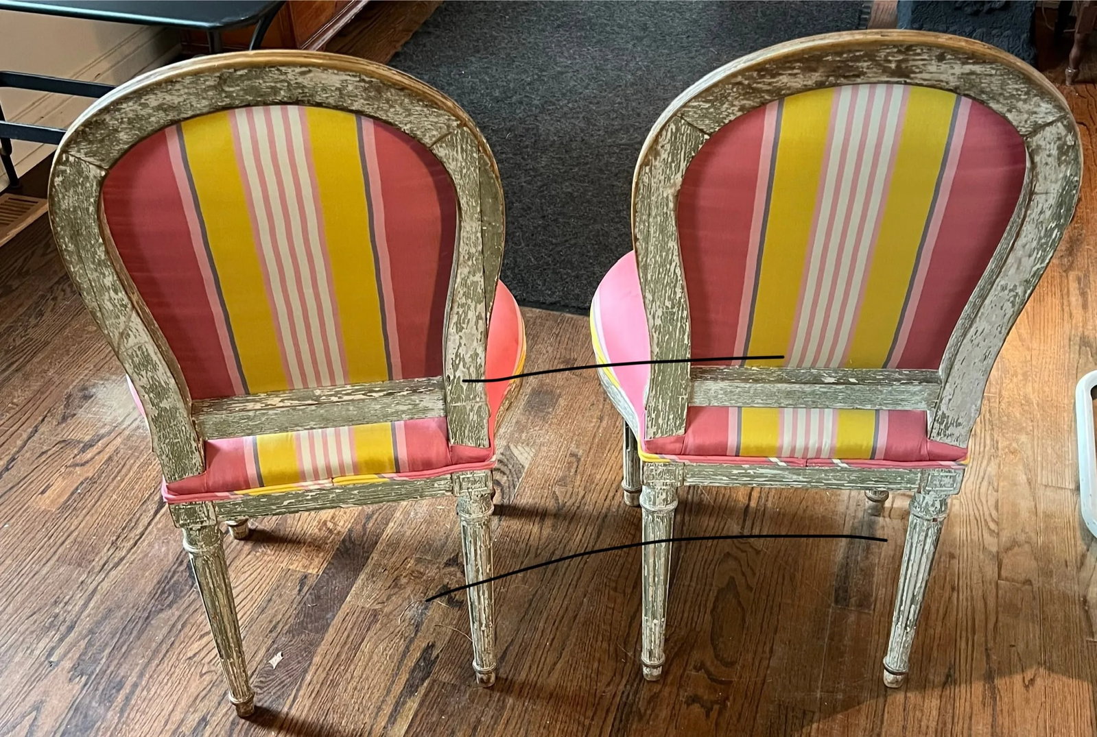Vintage French Side Chairs With Striped Silk Upholstery - 3
