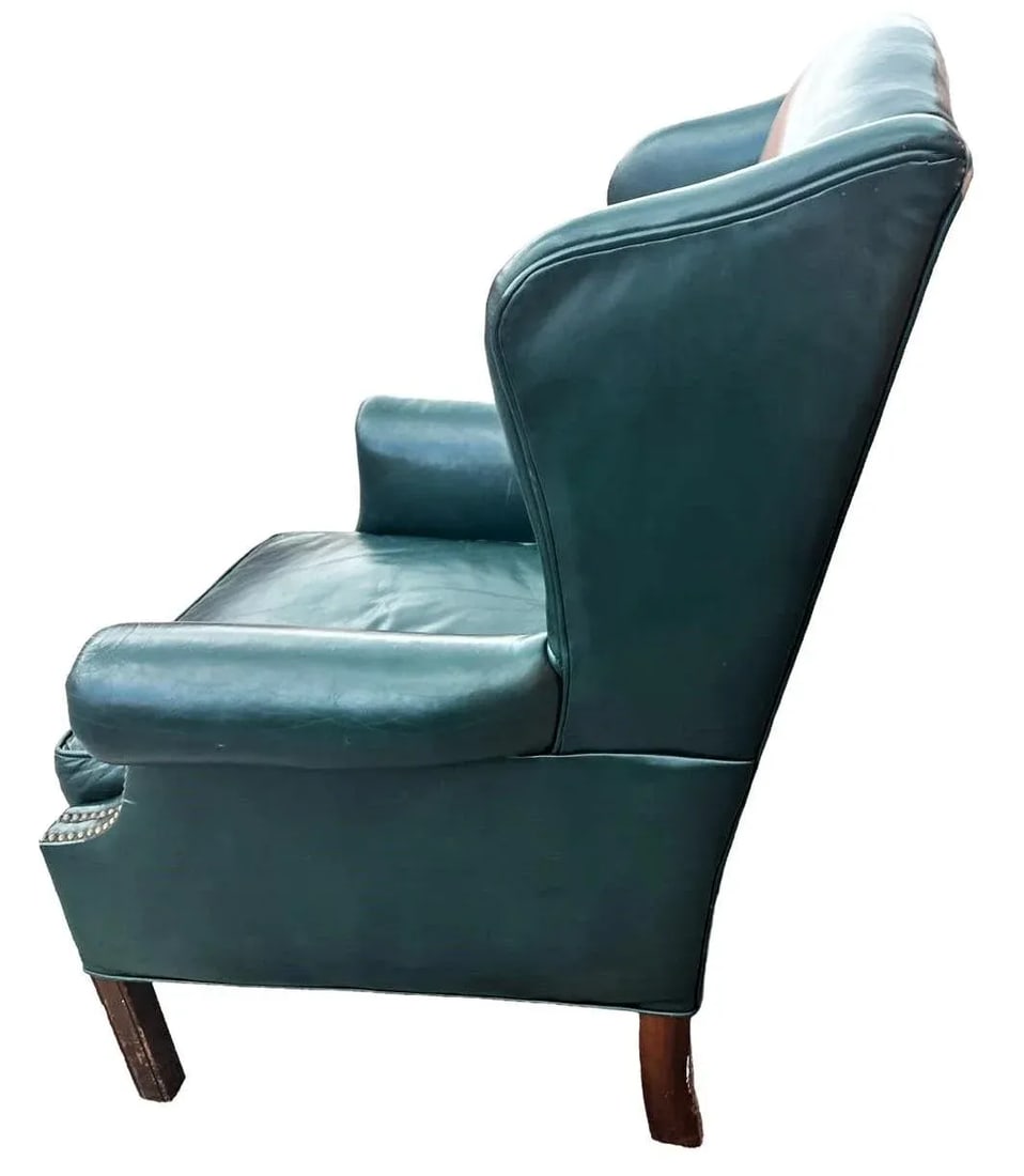 Leather Chair and Ottoman Set in Dark Green - Vintage Late 20th Century - 3