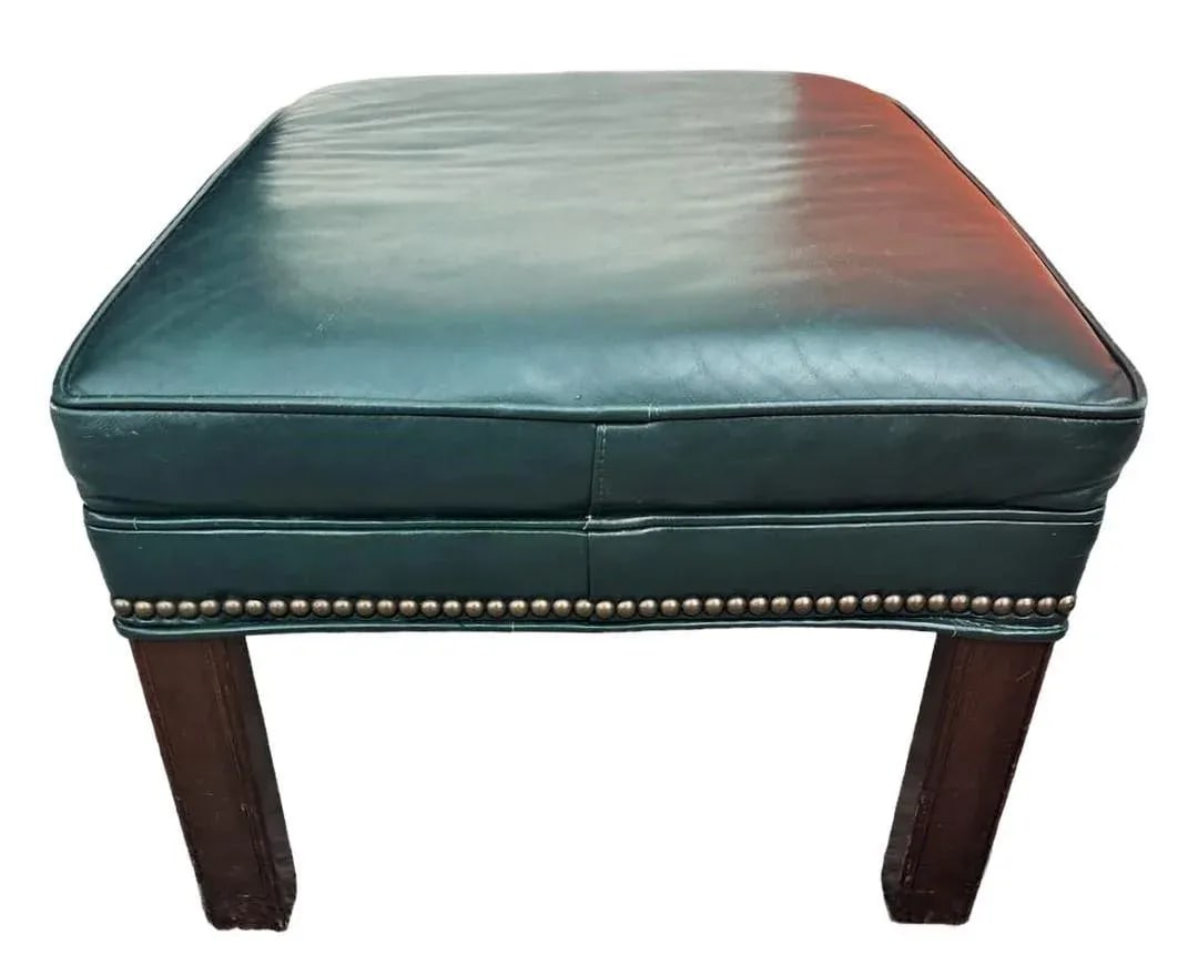 Leather Chair and Ottoman Set in Dark Green - Vintage Late 20th Century - 4