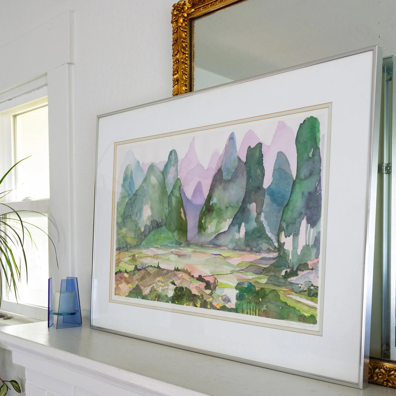 Abstract Fauvist Watercolor Landscape Painting Titled China Pink - 4