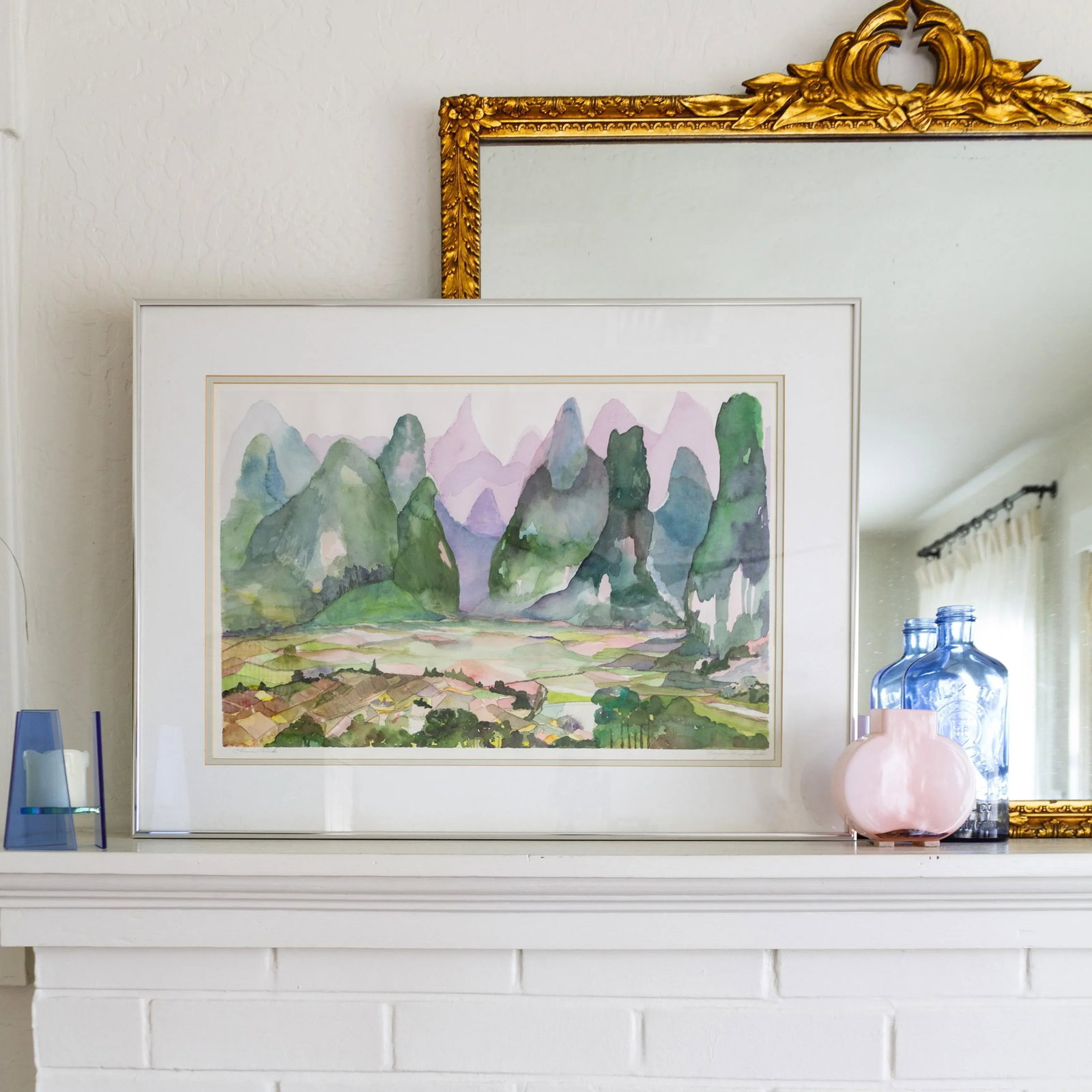 Abstract Fauvist Watercolor Landscape Painting Titled China Pink - 5