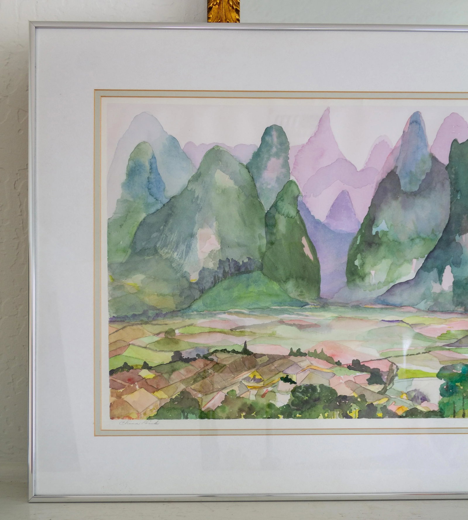 Abstract Fauvist Watercolor Landscape Painting Titled China Pink - 6