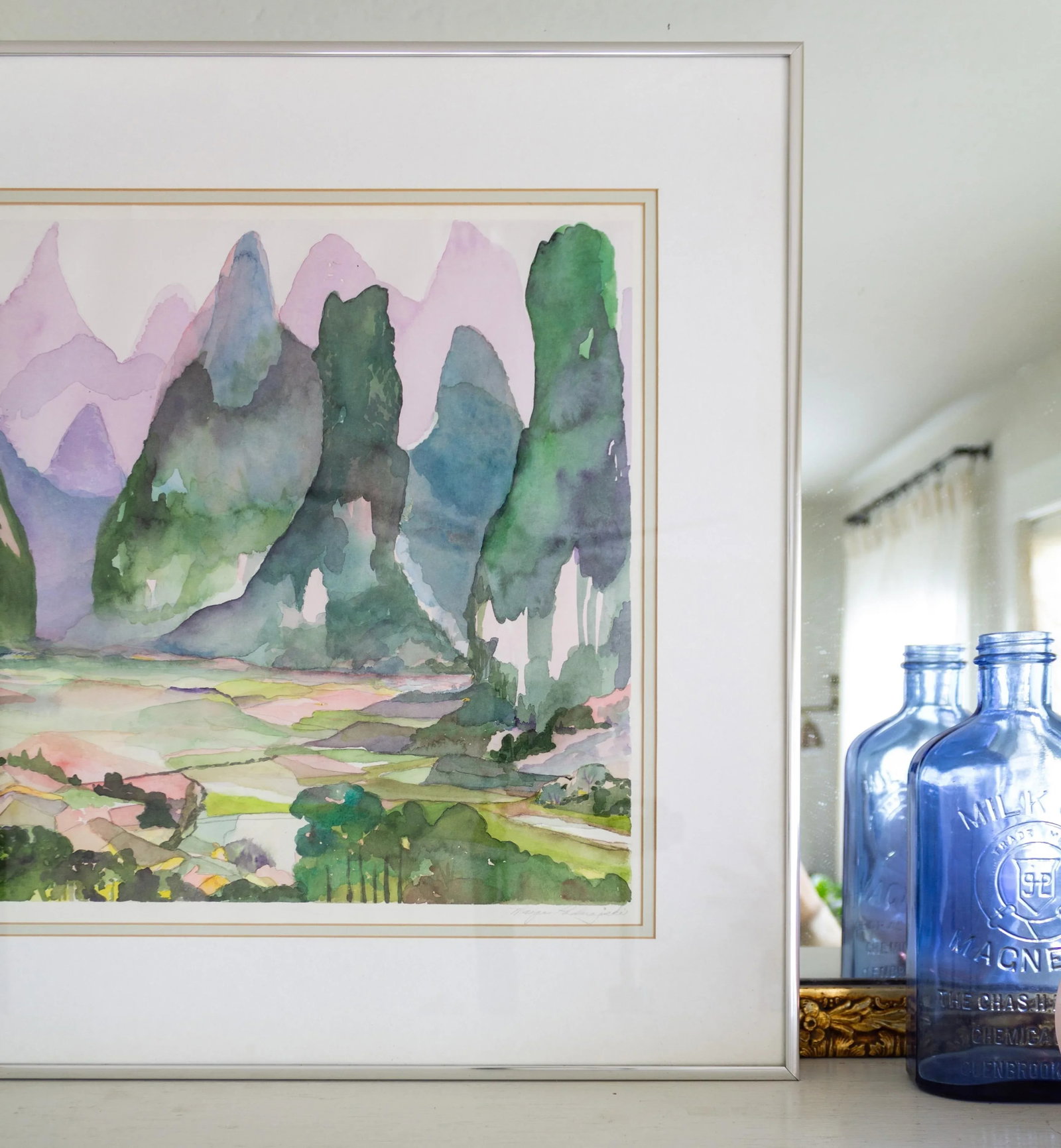Abstract Fauvist Watercolor Landscape Painting Titled China Pink - 7