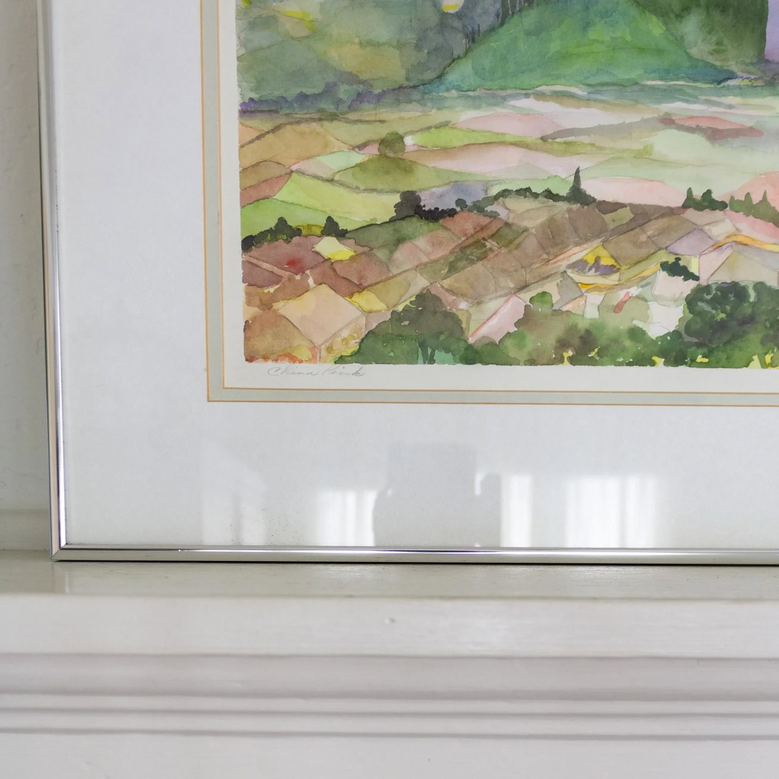 Abstract Fauvist Watercolor Landscape Painting Titled China Pink - 8