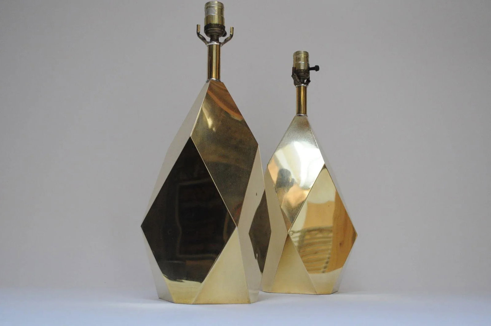 Pair of Vintage Faceted Geometric Solid Brass Table Lamps - 3