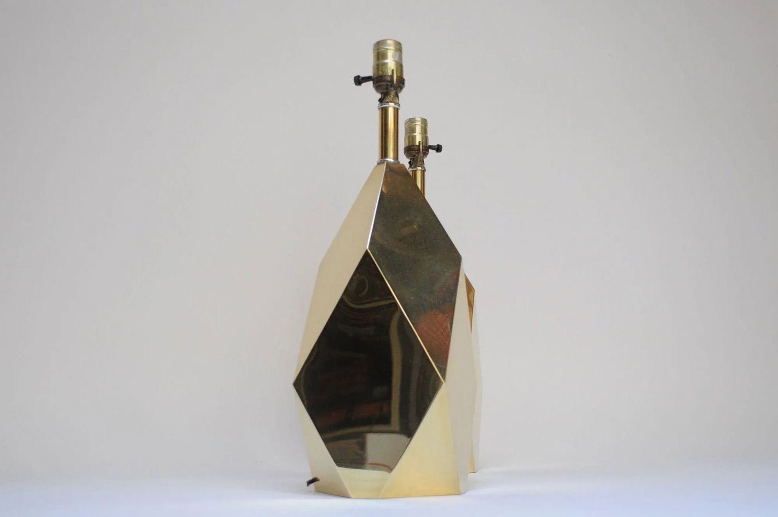Pair of Vintage Faceted Geometric Solid Brass Table Lamps - 4