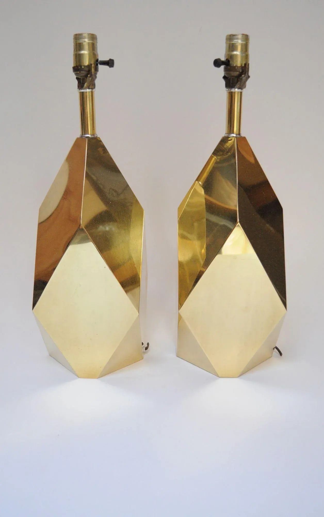 Pair of Vintage Faceted Geometric Solid Brass Table Lamps - 5