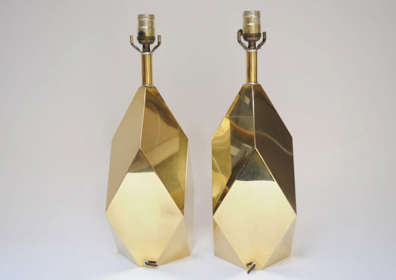 Pair of Vintage Faceted Geometric Solid Brass Table Lamps - 6