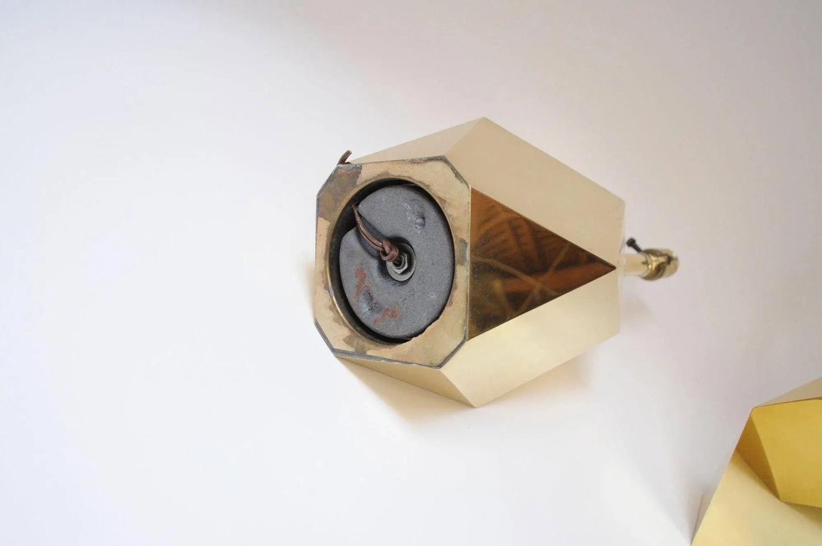 Pair of Vintage Faceted Geometric Solid Brass Table Lamps - 7
