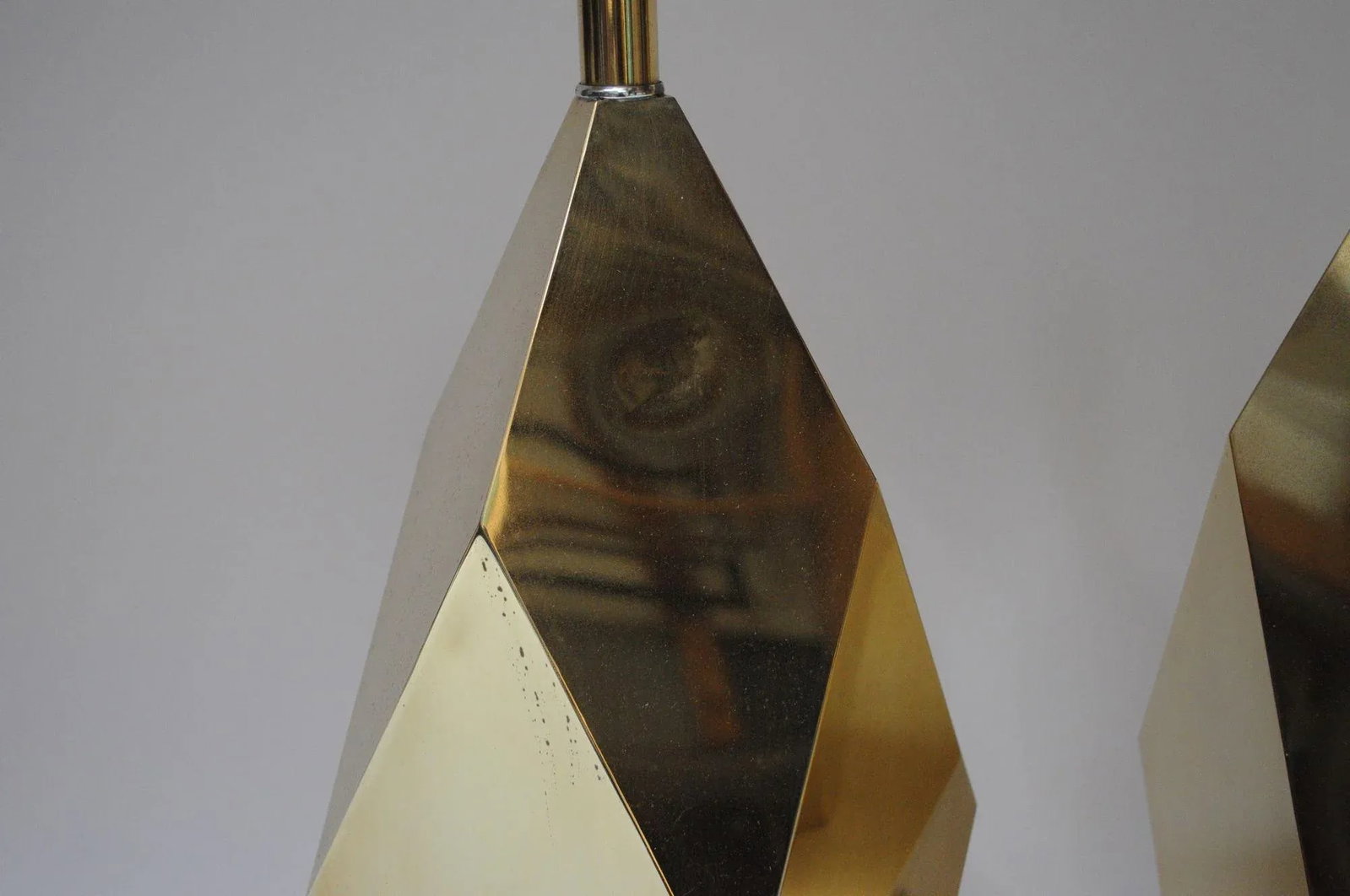 Pair of Vintage Faceted Geometric Solid Brass Table Lamps - 8