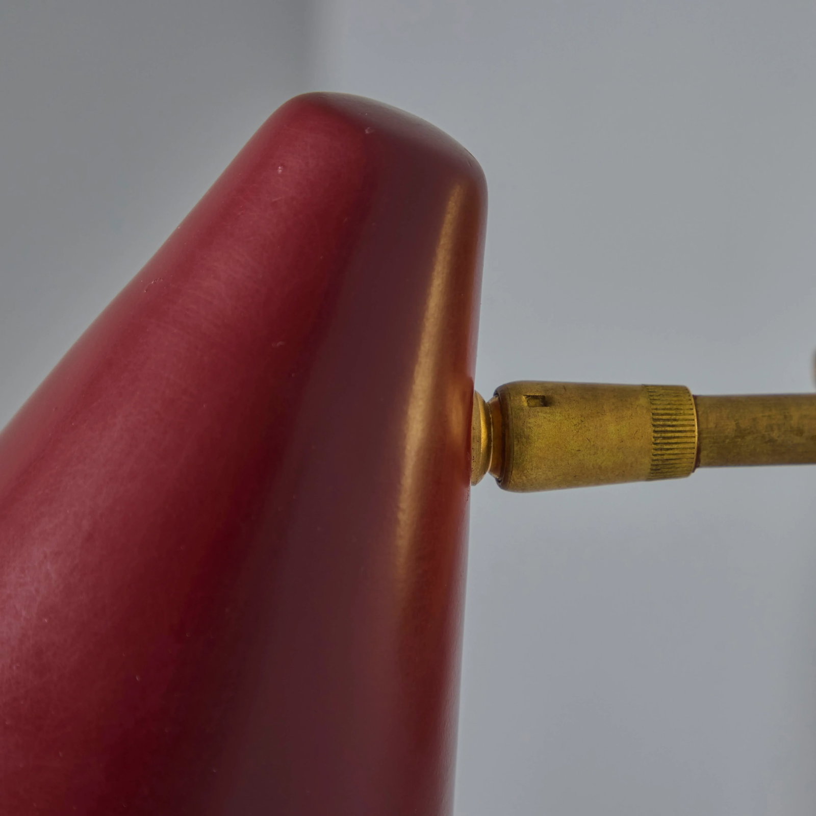1950s Conical Red Metal & Brass Sconces by Gino Sarfatti for Arteluce, Unmarked - a Pair - 7