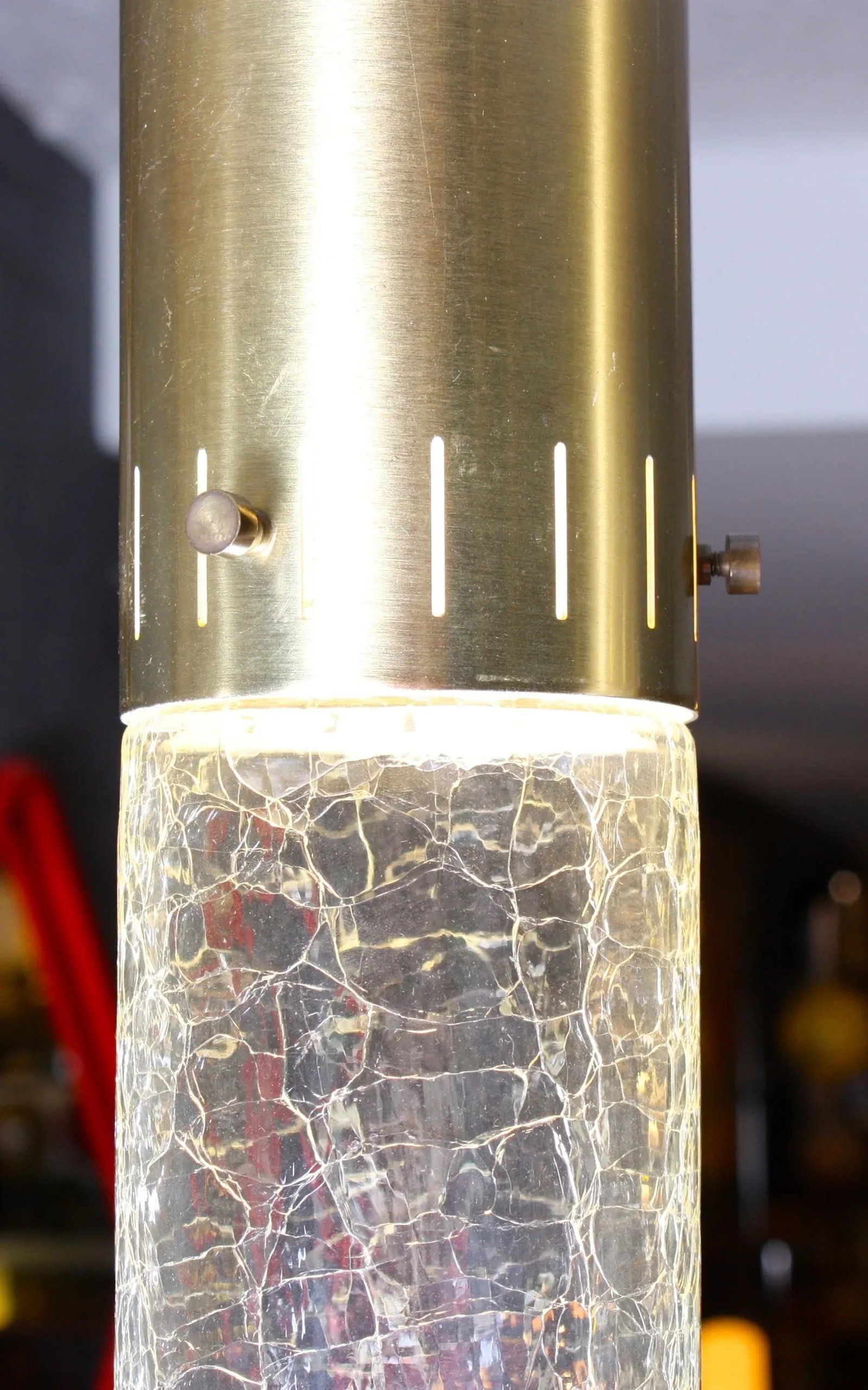 1960s Crackle Glass and Brass Pendants - A Pair - 3