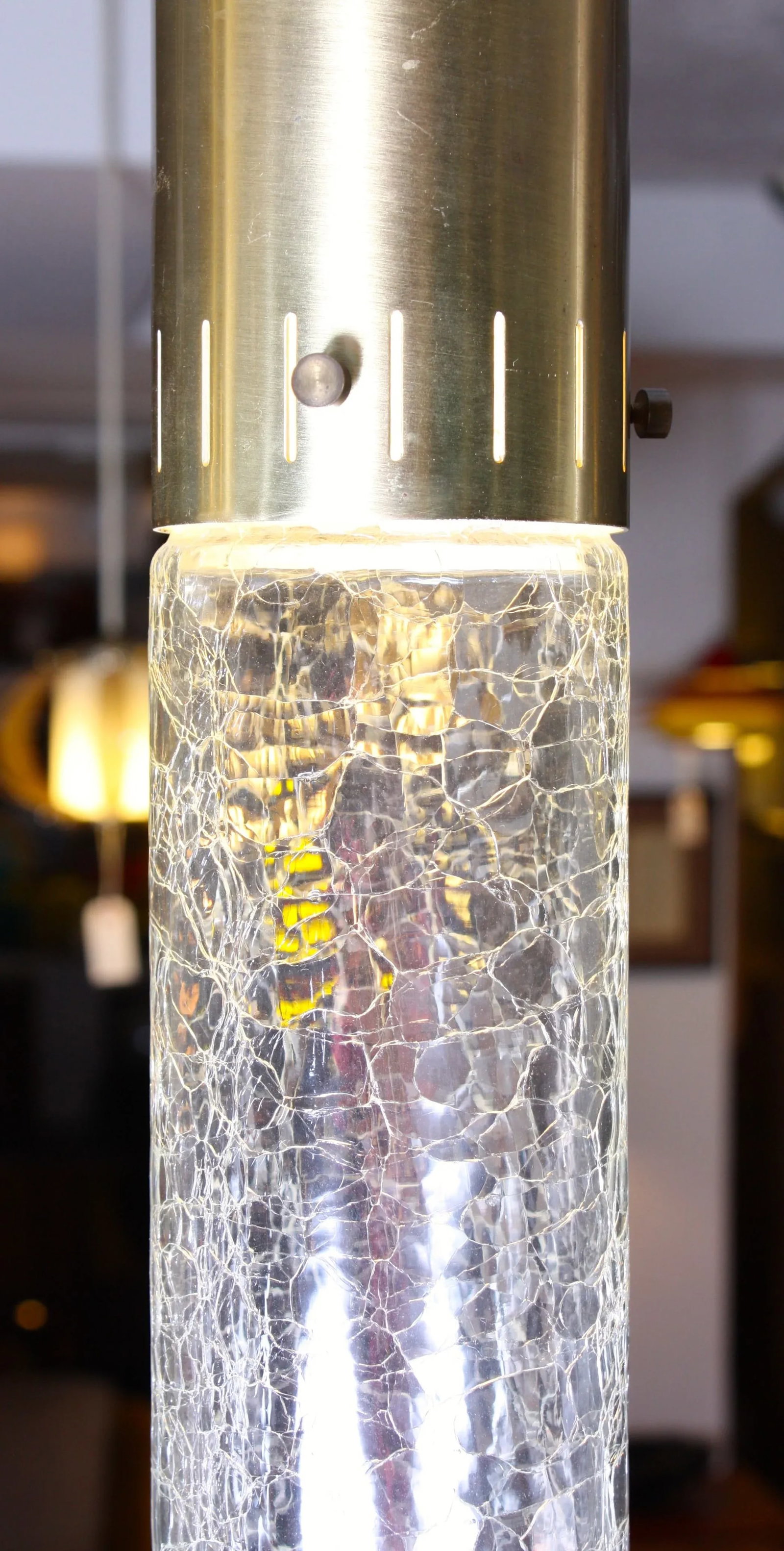 1960s Crackle Glass and Brass Pendants - A Pair - 5