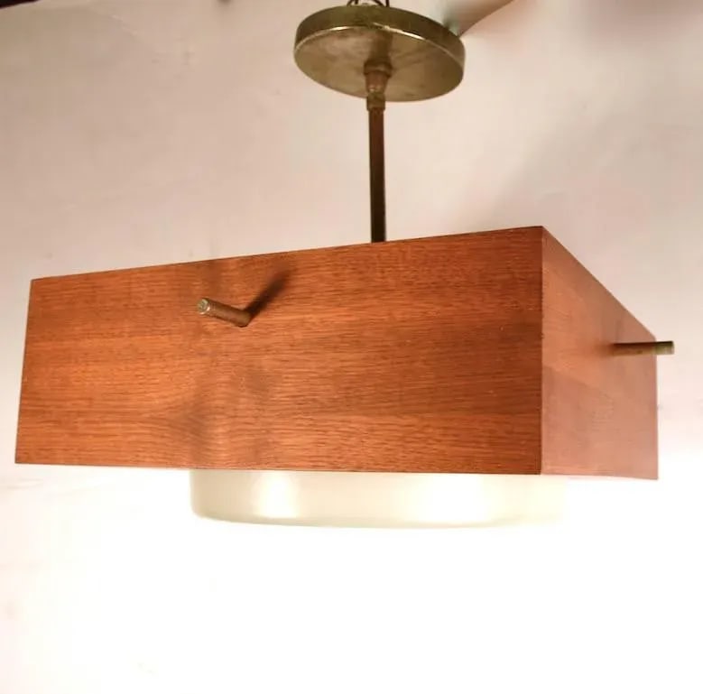 Minimalist Chandelier in Wood, Brass and Glass - 10