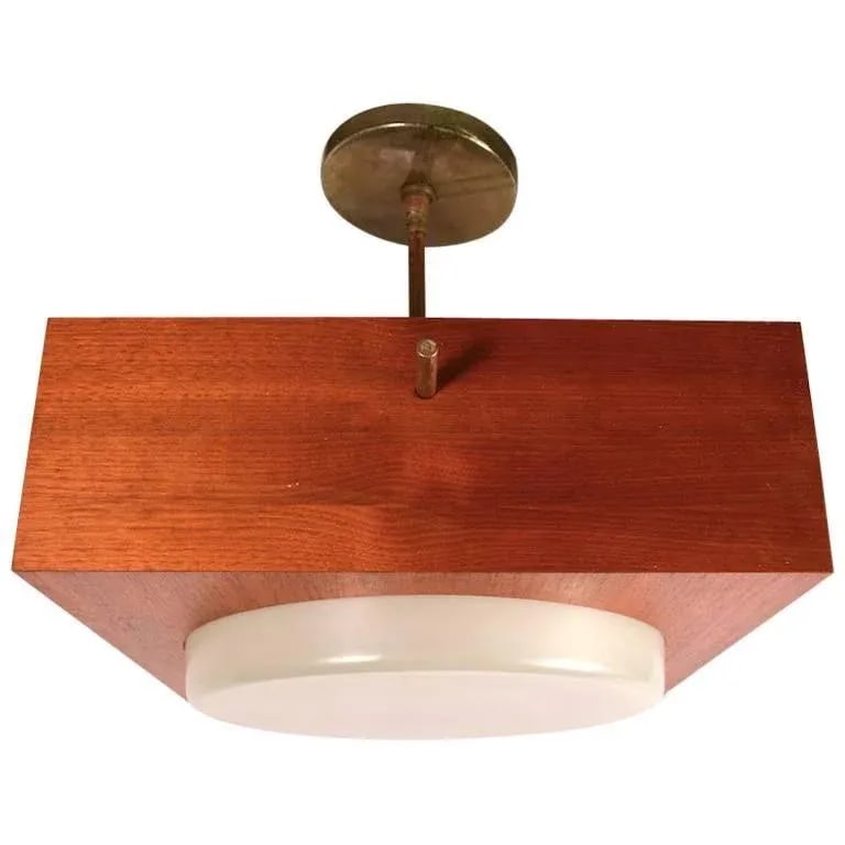 Minimalist Chandelier in Wood, Brass and Glass - 11