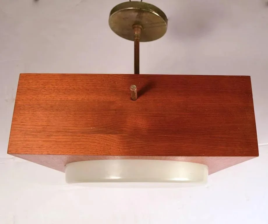 Minimalist Chandelier in Wood, Brass and Glass - 2