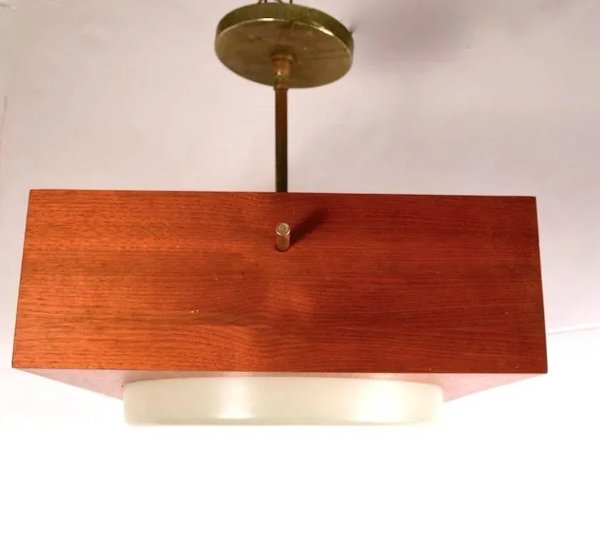 Minimalist Chandelier in Wood, Brass and Glass - 3