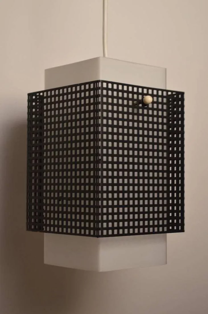 Grid Motif Squared Black and White Pendant Chandelier - 7