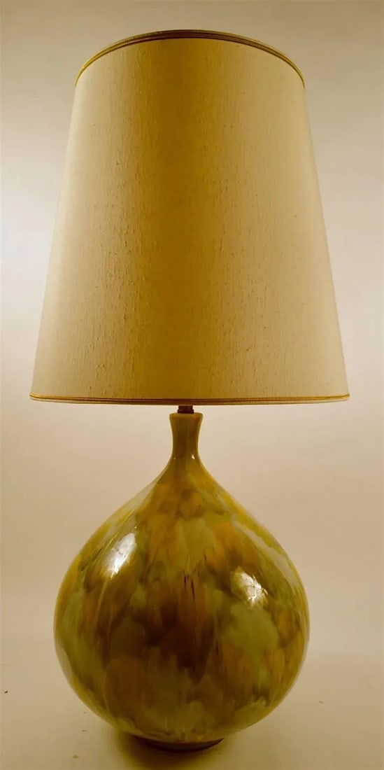 Large Ceramic Drip Glaze Lamp With Original Shade - 3