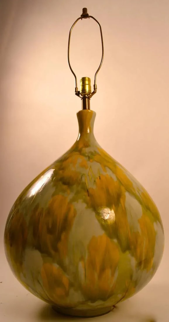 Large Ceramic Drip Glaze Lamp With Original Shade - 4
