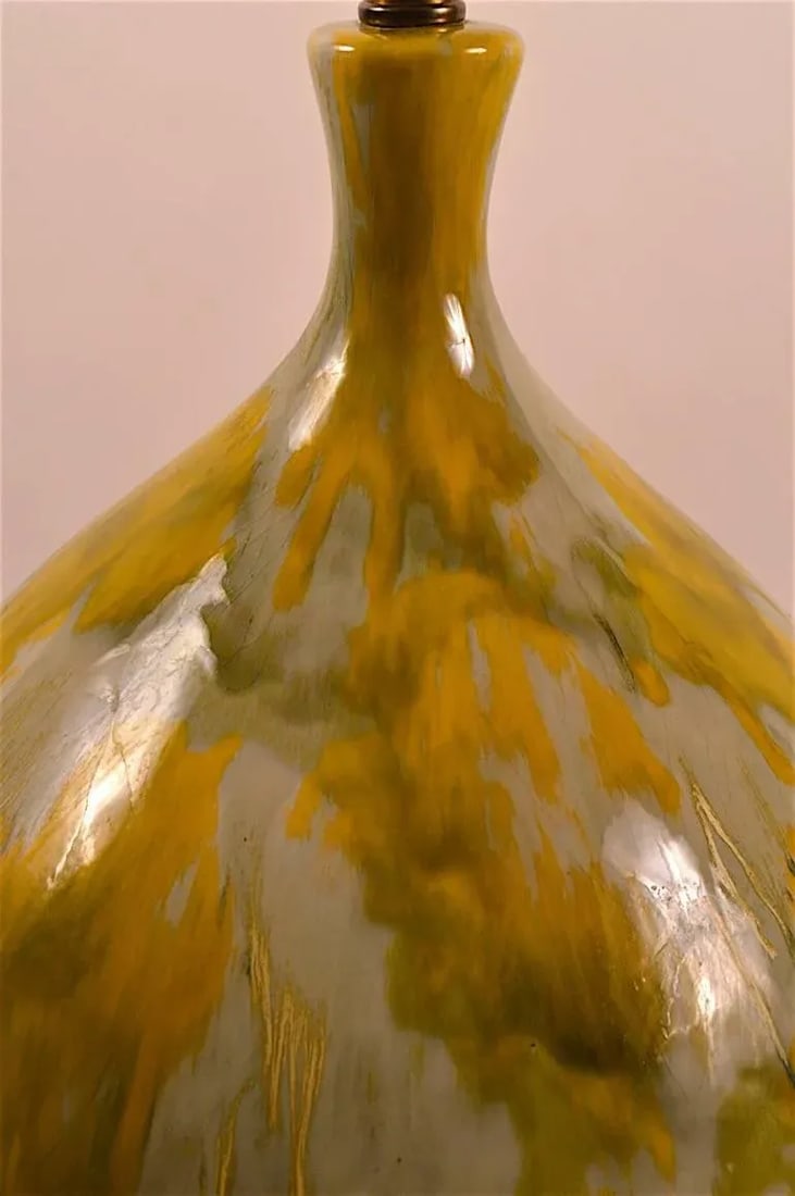 Large Ceramic Drip Glaze Lamp With Original Shade - 5