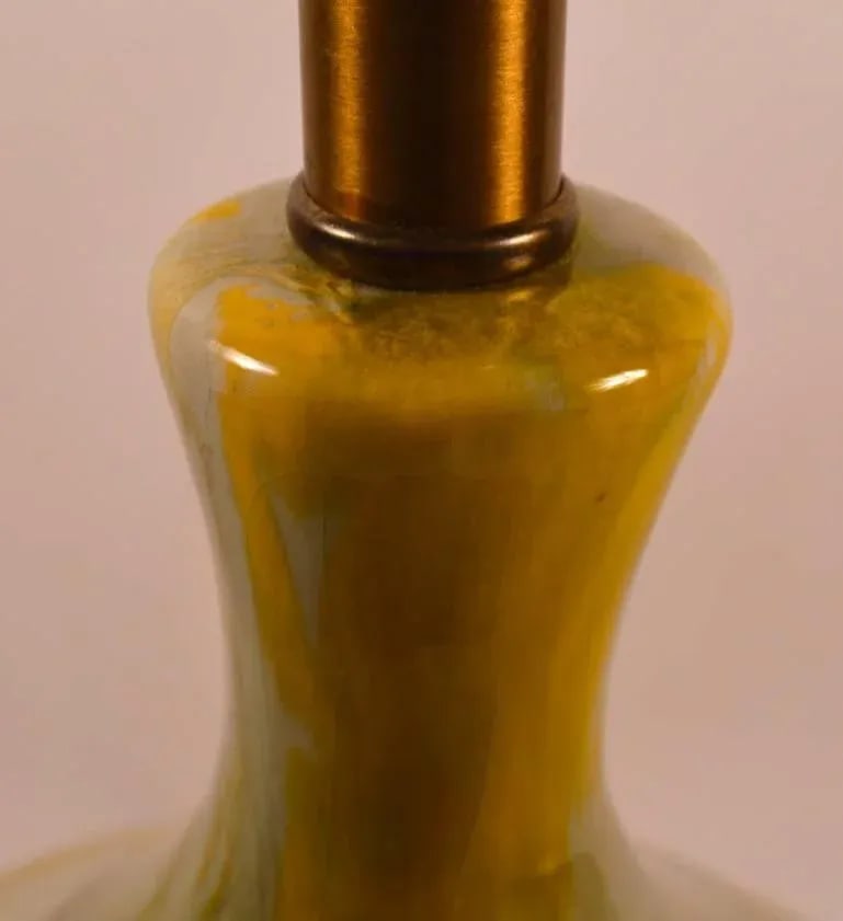 Large Ceramic Drip Glaze Lamp With Original Shade - 6