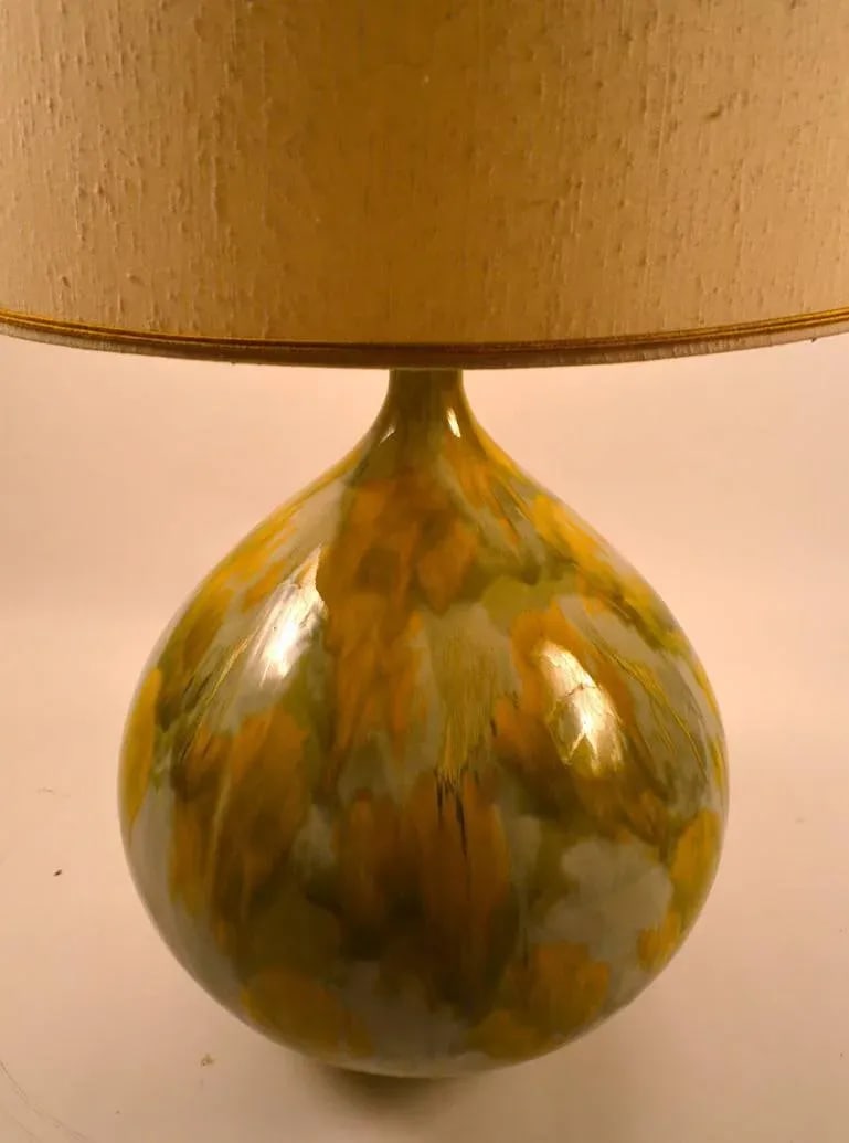 Large Ceramic Drip Glaze Lamp With Original Shade - 7