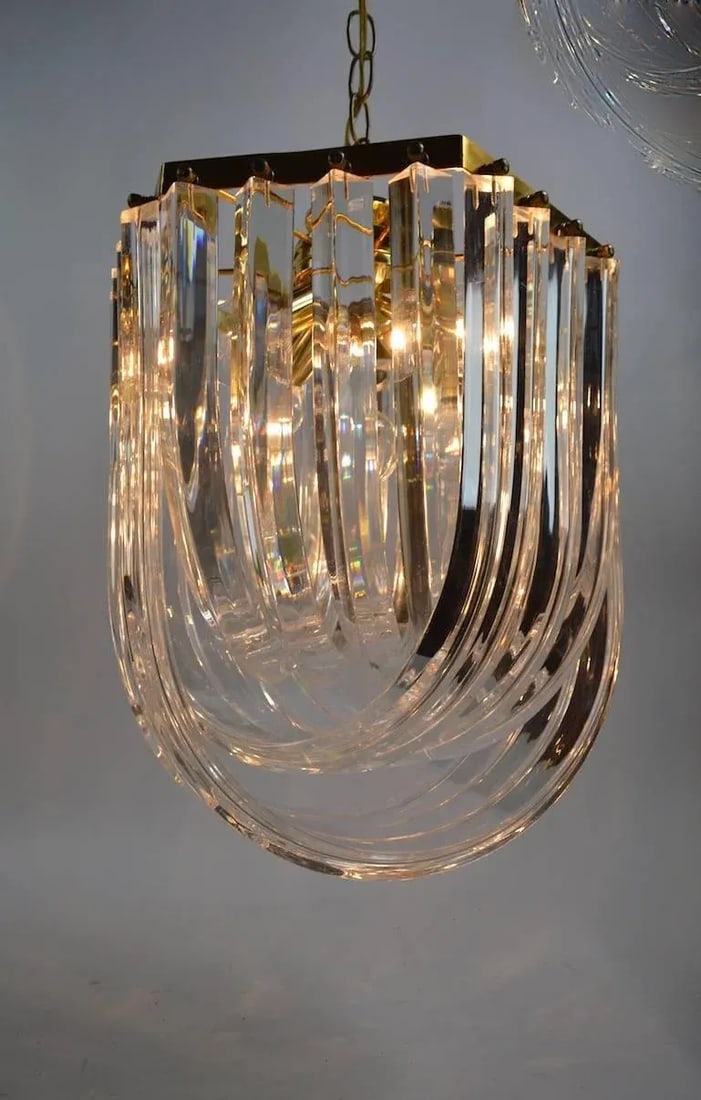 Brass and Lucite Swag Chandelier - 4