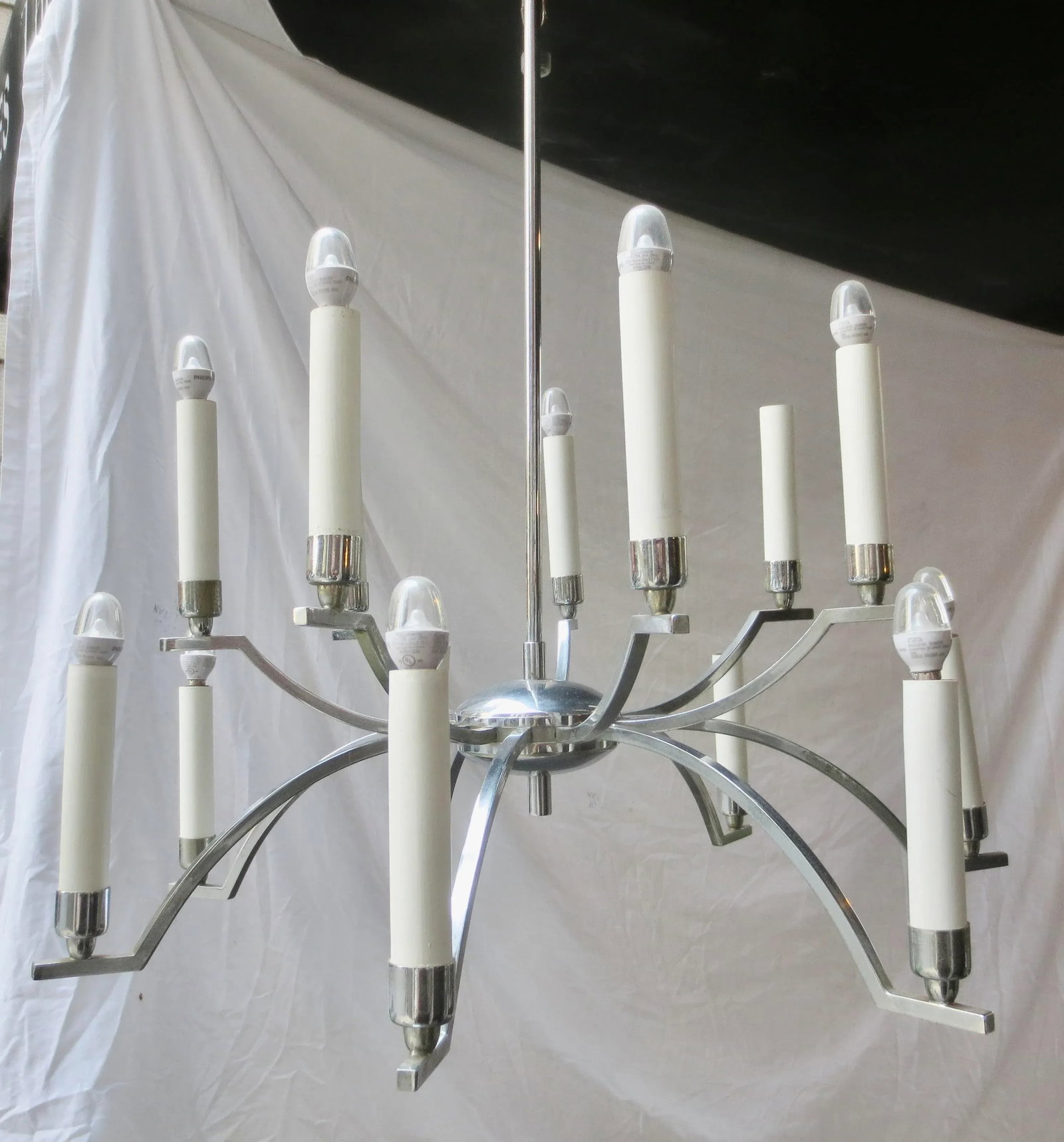 Mid-Century 14 Light Chrome Chandelier - 12