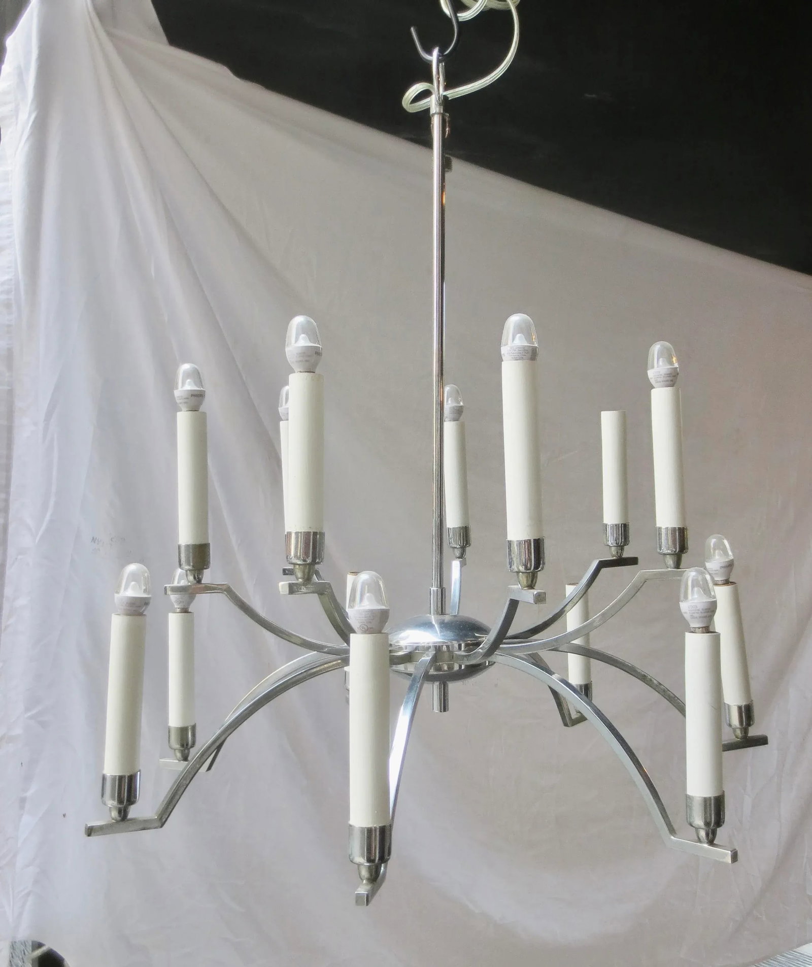 Mid-Century 14 Light Chrome Chandelier - 2