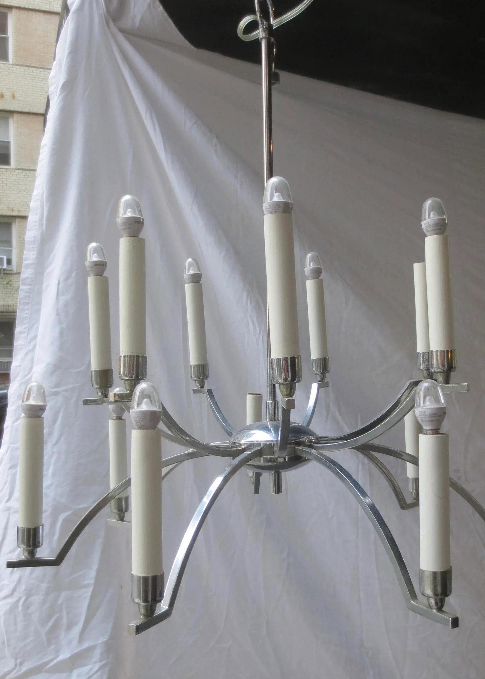 Mid-Century 14 Light Chrome Chandelier - 9