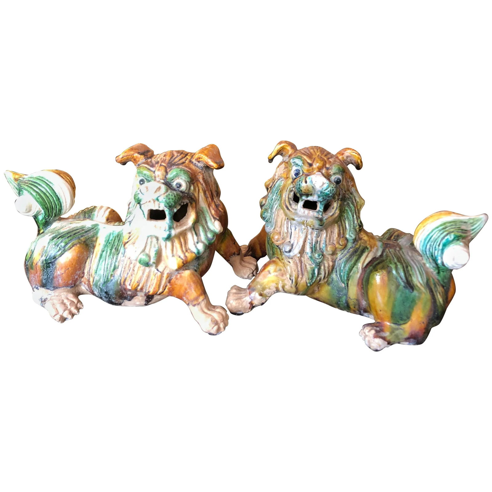 Striking Ceramic Chinese Foo Dogs Sculptures - a Pair - 12