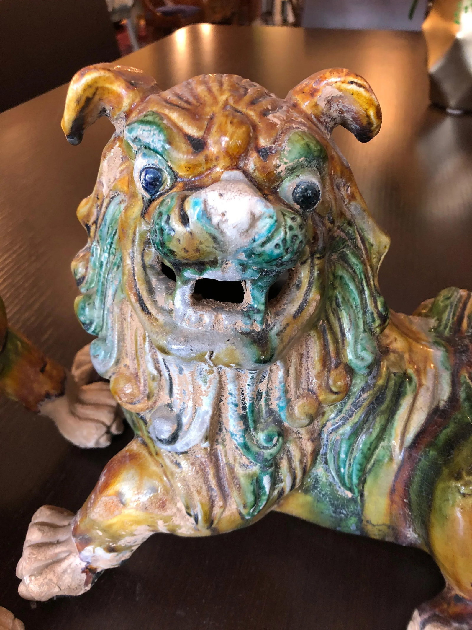 Striking Ceramic Chinese Foo Dogs Sculptures - a Pair - 6