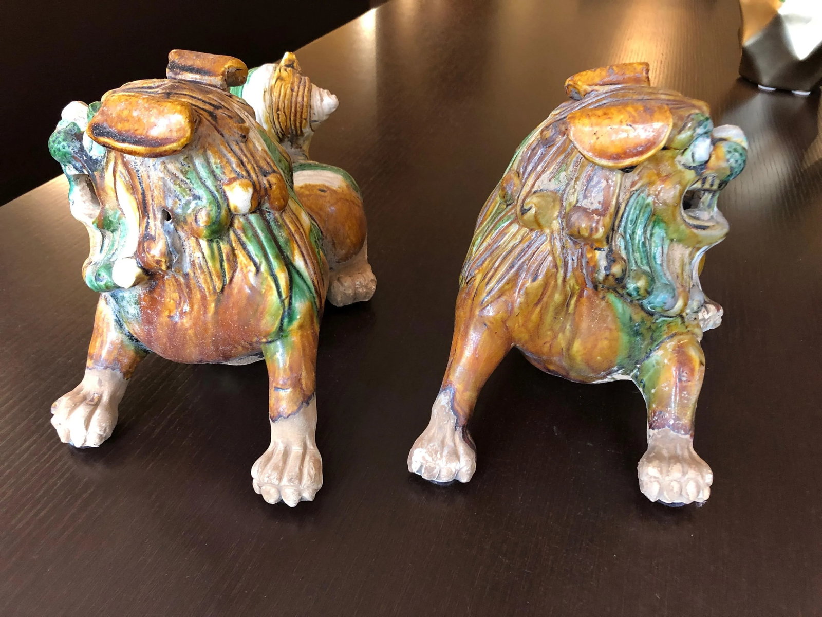 Striking Ceramic Chinese Foo Dogs Sculptures - a Pair - 9