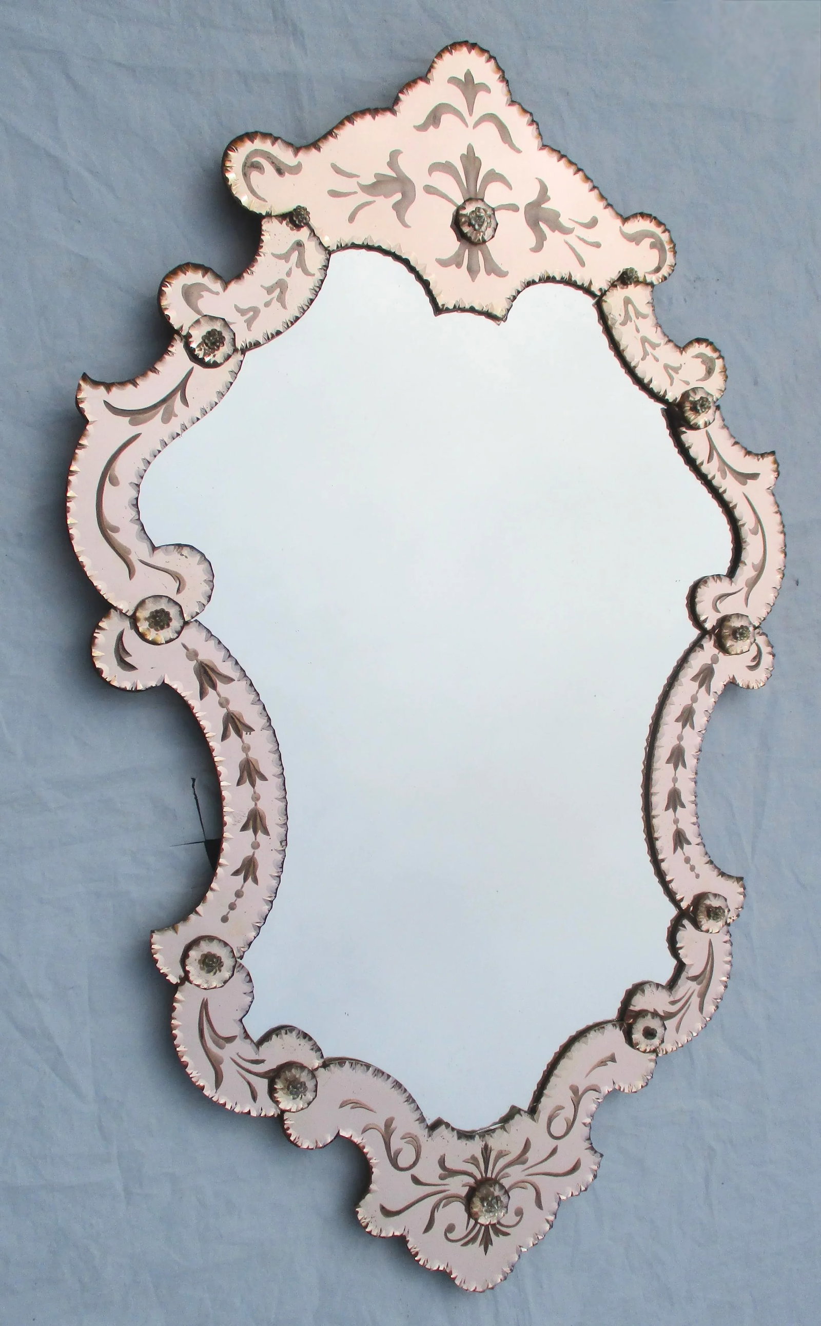 Vintage Murano Rose and Clear Wall Mirror Circa 60s - 2